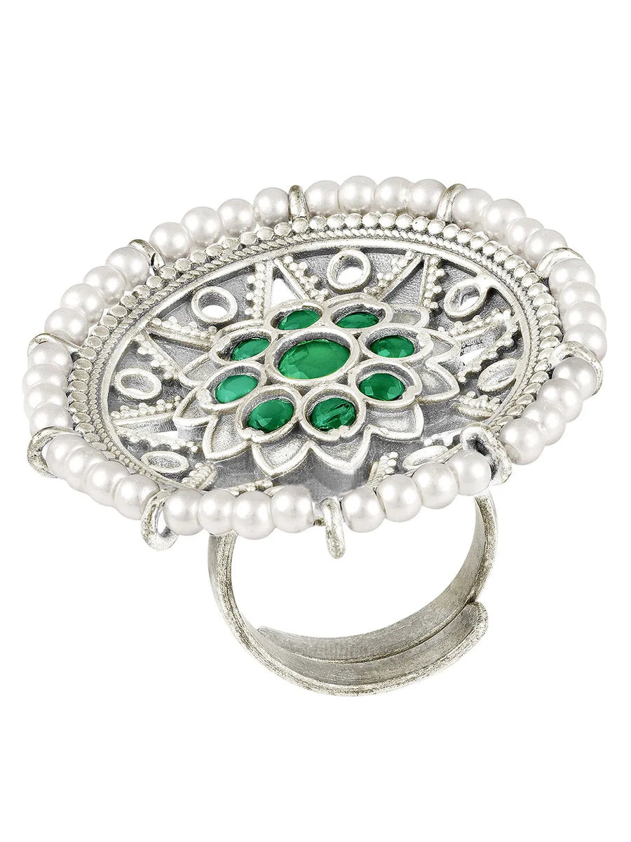 Floral Center Round Adjustable Ring
