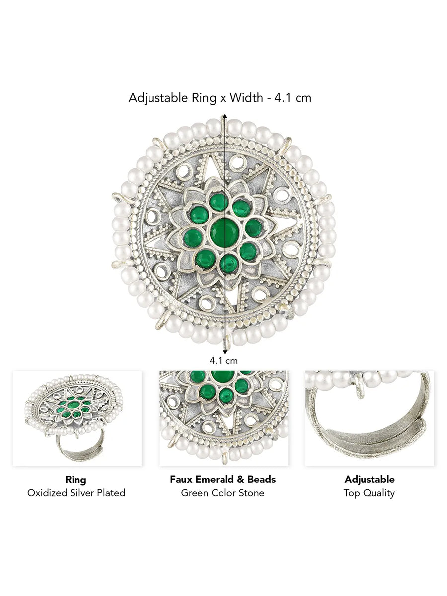 Floral Center Round Adjustable Ring