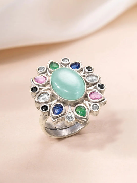 Floral Frame Ring with Oval Centerpiece