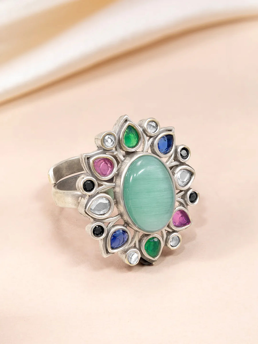 Floral Frame Ring with Oval Centerpiece