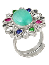 Floral Frame Ring with Oval Centerpiece