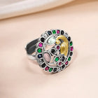Peacock Motif Ring with Crystal Accents