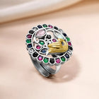 Peacock Motif Ring with Crystal Accents
