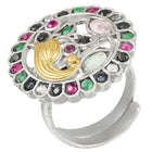 Peacock Motif Ring with Crystal Accents