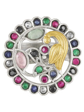 Peacock Motif Ring with Crystal Accents
