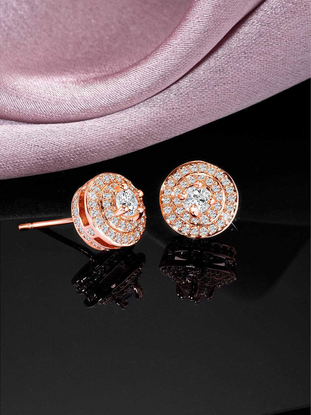 Mystic Rose Gold Charms CZ Studs