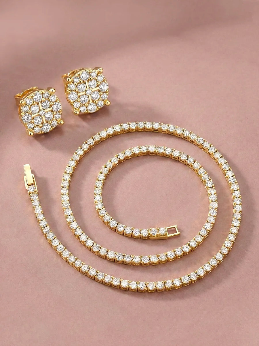 Classic Luxury Gold Tennis Necklace Gift Combo