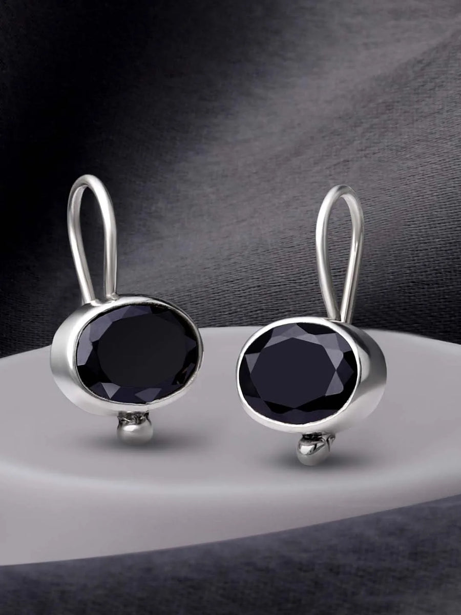 925 Sterling Silver Black Oval Drop Earrings