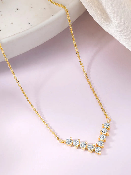 V Shaped Crystal Sparkle Pendant Chain - Gold