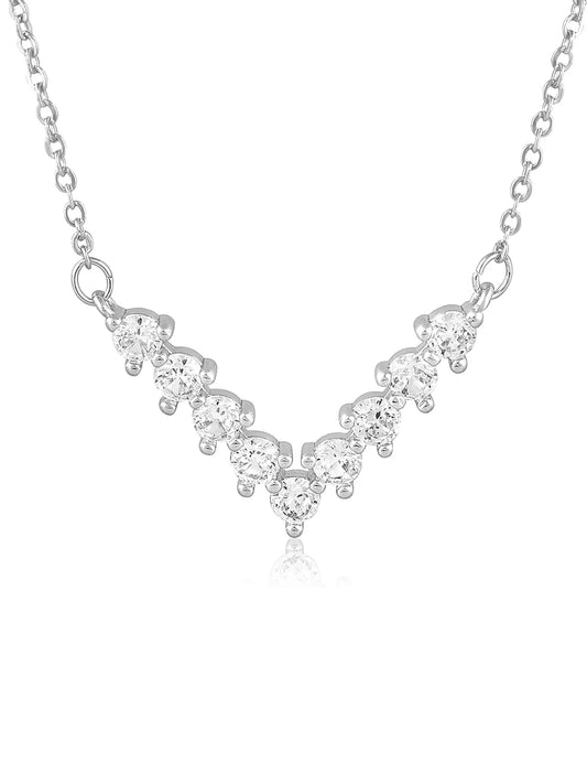 V Shaped Crystal Sparkle Pendant Chain - Silver