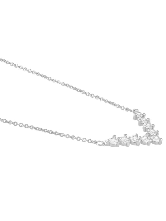 V Shaped Crystal Sparkle Pendant Chain - Silver