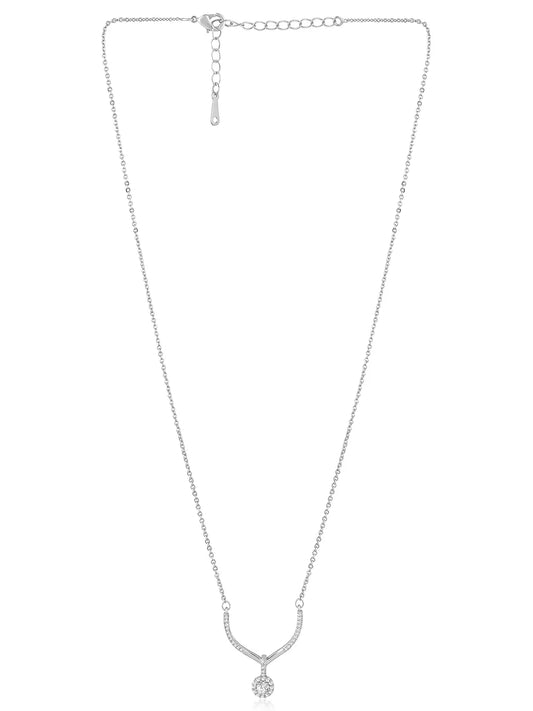 Minimalist CZ Drop Pendant Chain - Silver