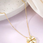 Floral Clover Motif CZ Necklace - Gold