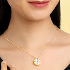 Floral Clover Motif CZ Necklace - Gold
