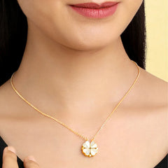 Floral Clover Motif CZ Necklace - Gold