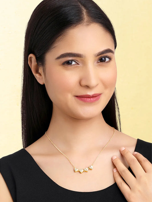 Floral Clover Motif CZ Necklace - Gold