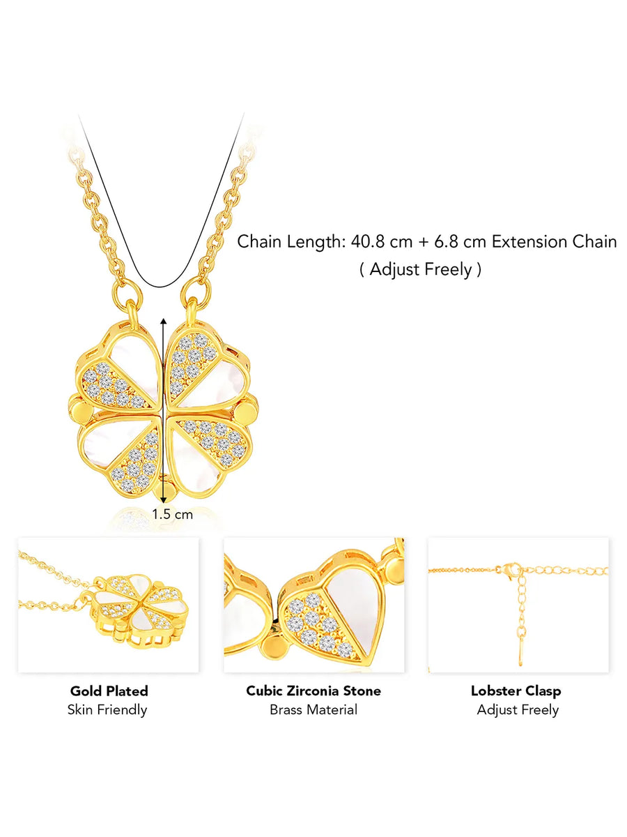 Floral Clover Motif CZ Necklace - Gold