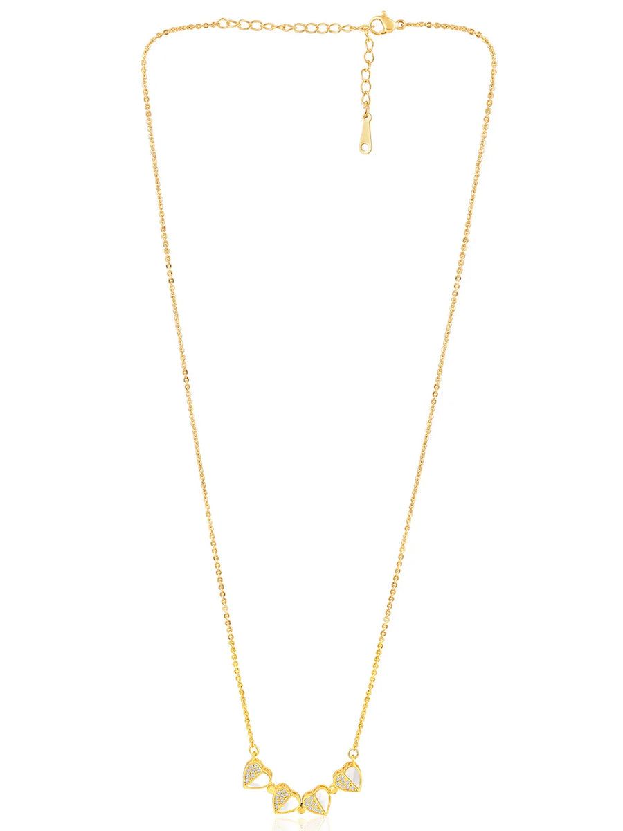 Floral Clover Motif CZ Necklace - Gold