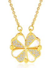 Floral Clover Motif CZ Necklace - Gold