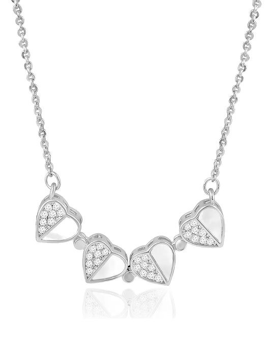 Floral Clover Motif CZ Necklace - Silver