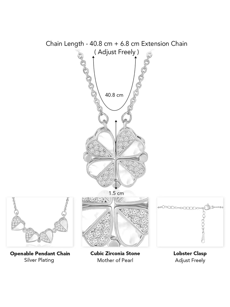 Floral Clover Motif CZ Necklace - Silver