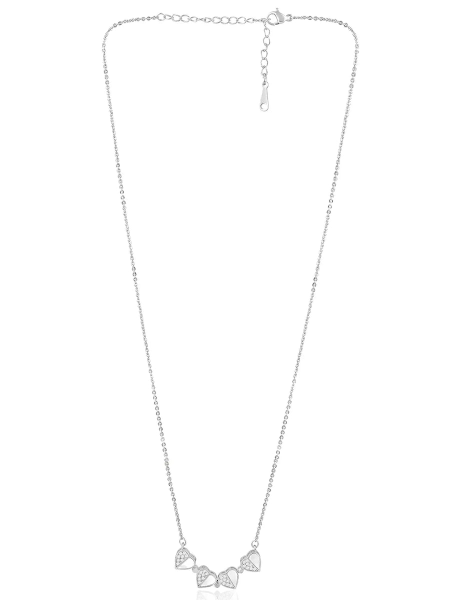 Floral Clover Motif CZ Necklace - Silver