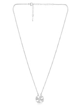 Floral Clover Motif CZ Necklace - Silver