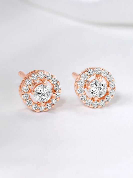 Luxury Inspired Round CZ Stud Earrings - Rose Gold