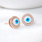Sparkling CZ Evil Eye Studs Earrings - Rose Gold Blue White