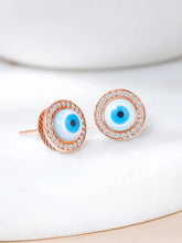 Sparkling CZ Evil Eye Studs Earrings - Rose Gold Blue White