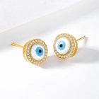 Sparkling CZ Evil Eye Studs Earrings - Gold Blue White