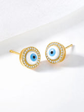 Sparkling CZ Evil Eye Studs Earrings - Gold Blue White