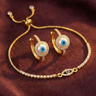 Gold Evil Eye Bracelet Earrings Gift Set