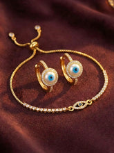 Gold Evil Eye Bracelet Earrings Gift Set