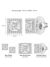 Elegant Sleek Square CZ Stud Earrings - Silver