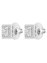 Elegant Sleek Square CZ Stud Earrings - Silver