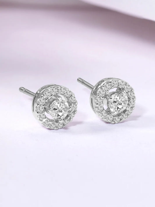 Sparkling Round CZ Stud Earrings - Silver