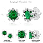 Green Stone Halo Silver Stud Earrings