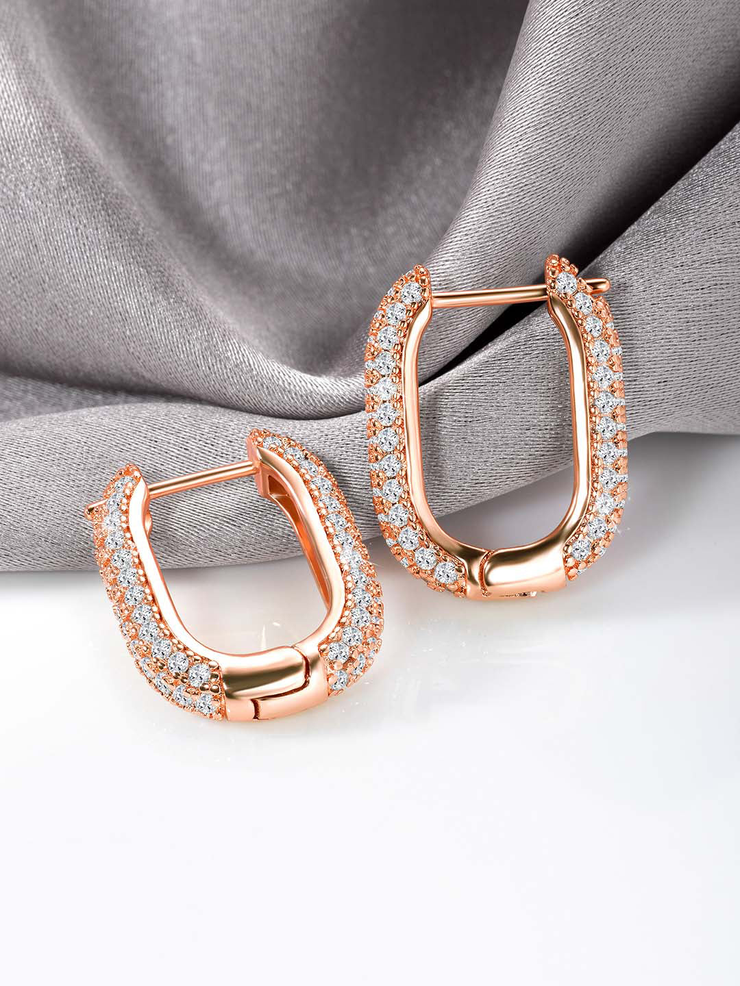 Elegant CZ Rose Gold Hoops