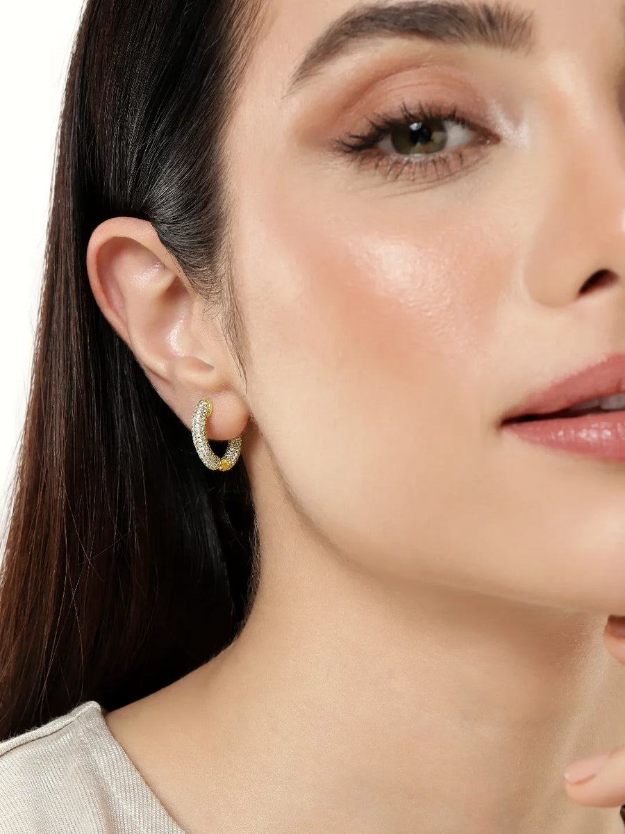 Sparkling CZ Studded Hoop Earrings