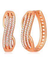 Rose Gold CZ Waves Hoop Earrings