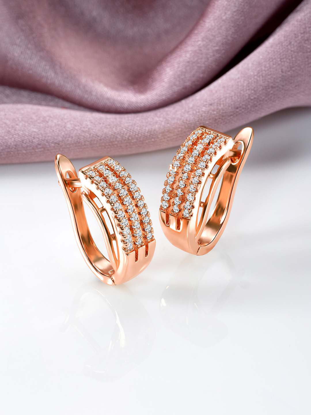 Sparkling CZ Rose Gold Hoops