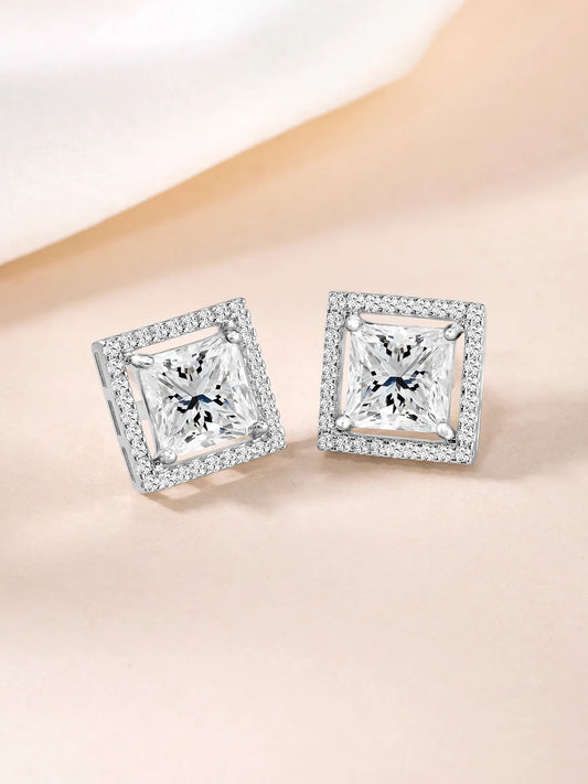 Stylish Square Cut CZ Stud Earrings