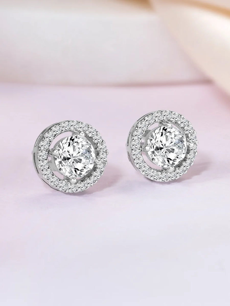 Dainty CZ Round Stud Earrings