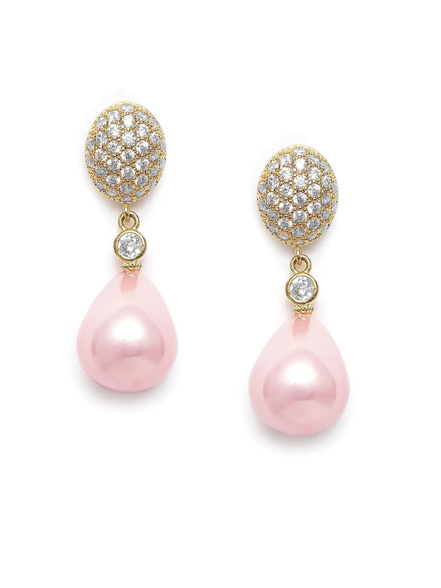 Sparkling Pearl and CZ Drop Earrings