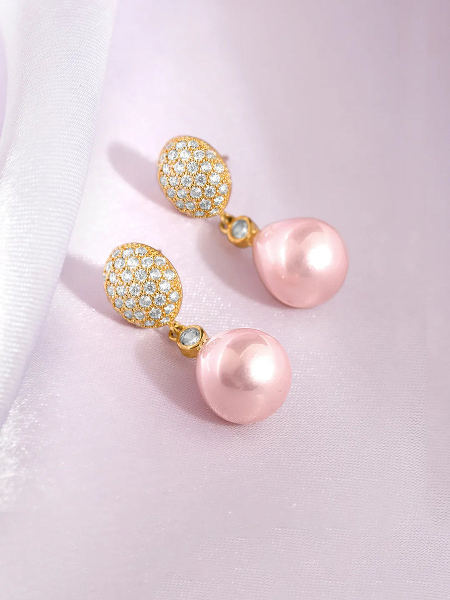 Sparkling Pearl and CZ Drop Earrings