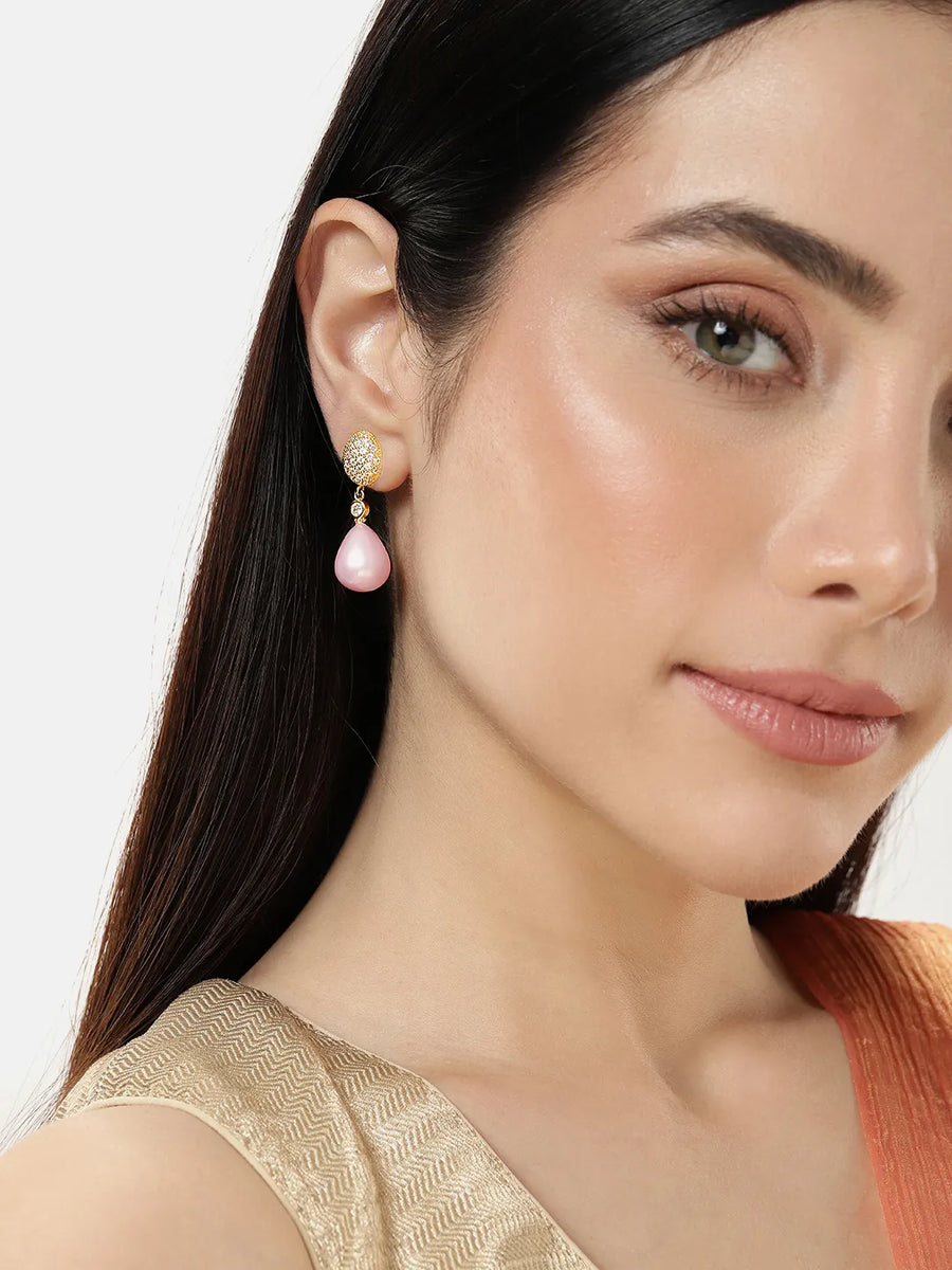 Sparkling Pearl and CZ Drop Earrings