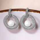 CZ Halo Pearl Circular Earrings