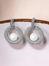 CZ Halo Pearl Circular Earrings