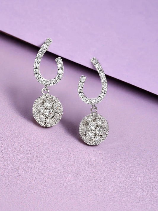 Curved Drop Earrings with Glittery Ball